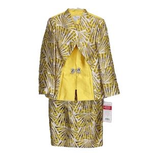 EY Boutique 3 Piece Womens Size 10 Yellow Metallic Textured Skirt Suit Set NWT